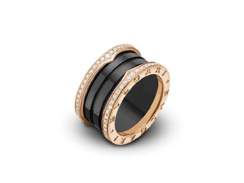 ANELLO ORO ROSA, CERAMICA NERA E DIAMANTI BZERO1 BULGARI AN857029